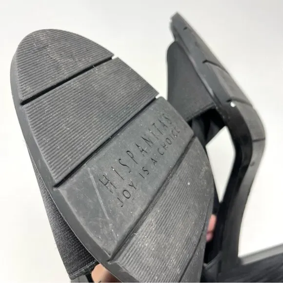* Hispanitas Black Tabarca Elasticated Criss Cross Heeled Sandals Size 40