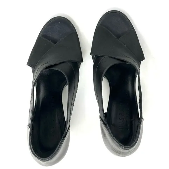 * Hispanitas Black Tabarca Elasticated Criss Cross Heeled Sandals Size 40