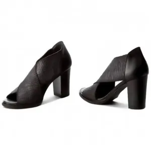 * Hispanitas Black Tabarca Elasticated Criss Cross Heeled Sandals Size 40