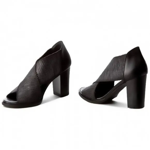 * Hispanitas Black Tabarca Elasticated Criss Cross Heeled Sandals Size 40