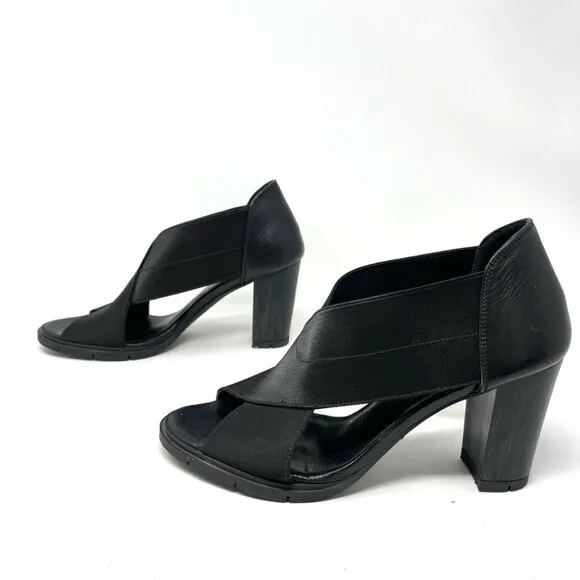 * Hispanitas Black Tabarca Elasticated Criss Cross Heeled Sandals Size 40