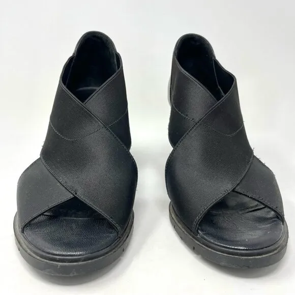 * Hispanitas Black Tabarca Elasticated Criss Cross Heeled Sandals Size 40