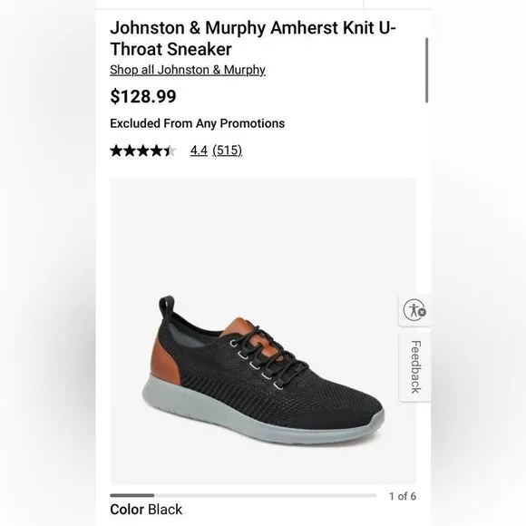 🔥🔥 Johnston &amp; Murphy Amherst Knit U-Throat Casual Sneaker Men Sz 10.5 - PERFEC
