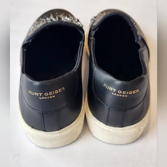 || KURT GEIGER || Leah Crystal Eye sneakers slip ons black leather sz 39 (9)