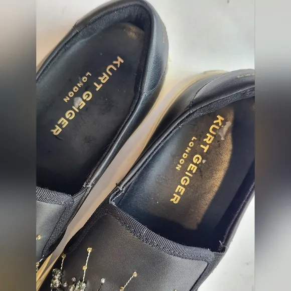 || KURT GEIGER || Leah Crystal Eye sneakers slip ons black leather sz 39 (9)
