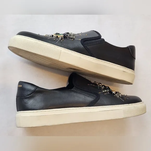 || KURT GEIGER || Leah Crystal Eye sneakers slip ons black leather sz 39 (9)
