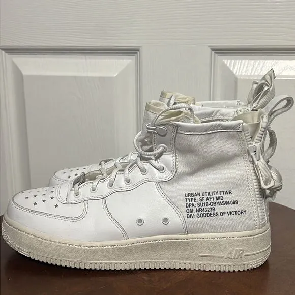 🔥 NIKE SF AIR FORCE 1 MID Sneakers - Leather/Canvas White “RARE- Big Kids Sz 7Y