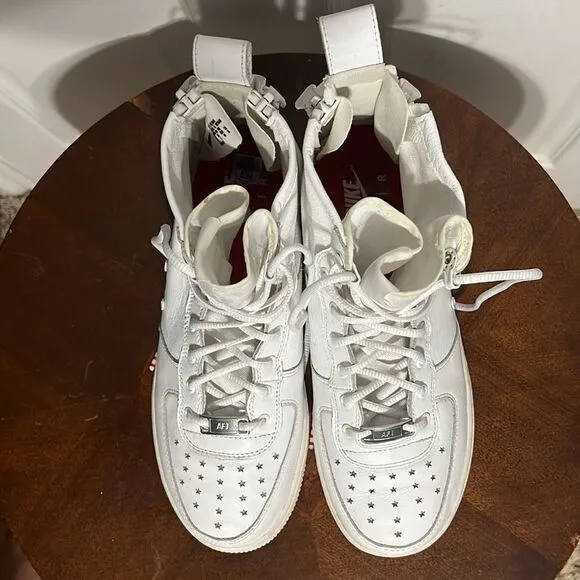 🔥 NIKE SF AIR FORCE 1 MID Sneakers - Leather/Canvas White “RARE- Big Kids Sz 7Y