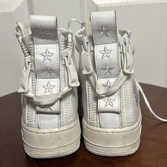 🔥 NIKE SF AIR FORCE 1 MID Sneakers - Leather/Canvas White “RARE- Big Kids Sz 7Y
