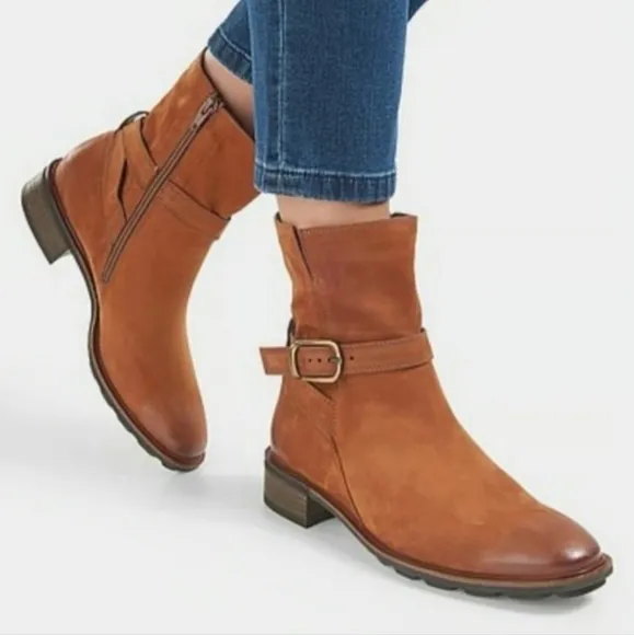 💐 PAUL GREEN DENVER Belted Biker CHIC Boot MOTO RUGGED COGNAC 7.5 UK/ 10 US