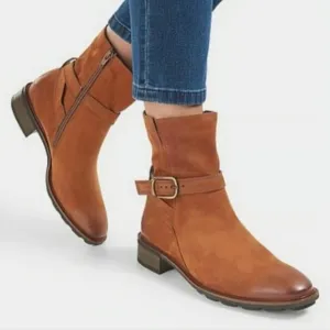 💐 PAUL GREEN DENVER Belted Biker CHIC Boot MOTO RUGGED COGNAC 7.5 UK/ 10 US