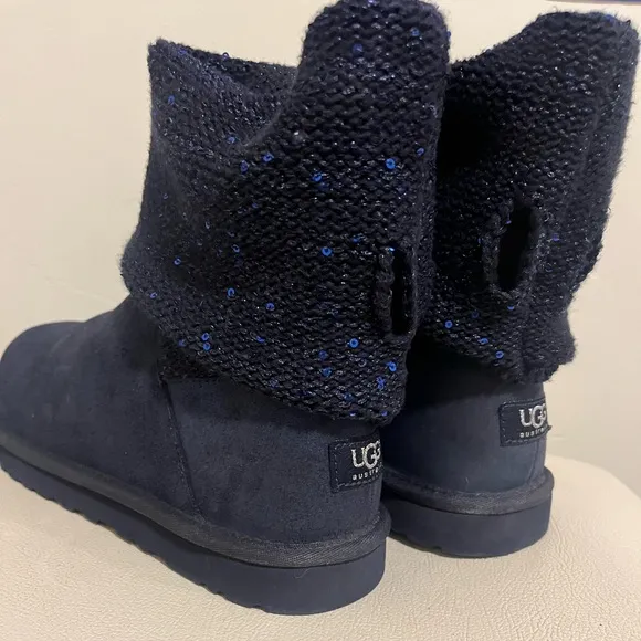 - UGG Australia Nyla  Navy Blue Suede Sparkle Knit Boots Women’s Size 9
