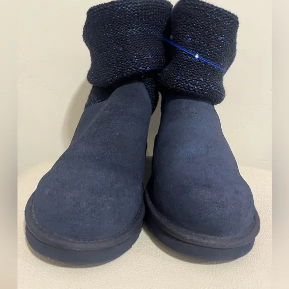 - UGG Australia Nyla  Navy Blue Suede Sparkle Knit Boots Women’s Size 9