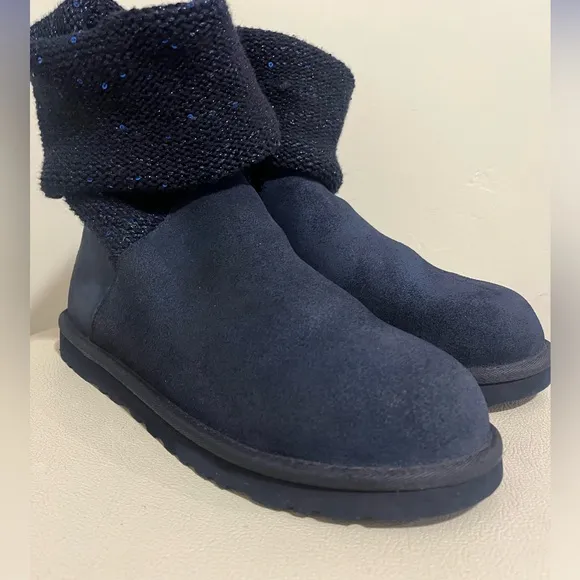 - UGG Australia Nyla  Navy Blue Suede Sparkle Knit Boots Women’s Size 9