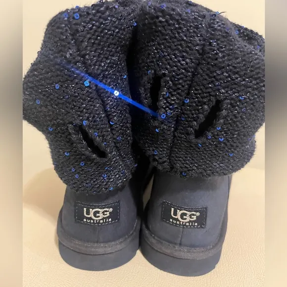 - UGG Australia Nyla  Navy Blue Suede Sparkle Knit Boots Women’s Size 9