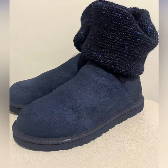 - UGG Australia Nyla  Navy Blue Suede Sparkle Knit Boots Women’s Size 9