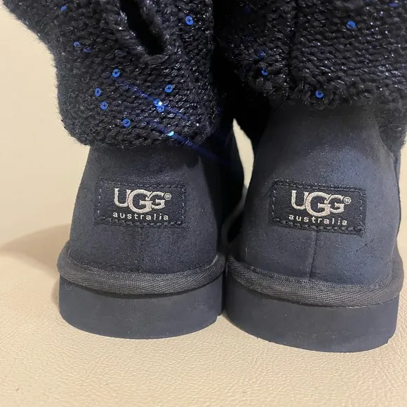 - UGG Australia Nyla  Navy Blue Suede Sparkle Knit Boots Women’s Size 9