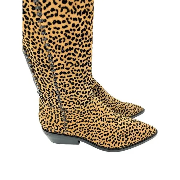 1.State Sage Animal Cheetah Suede Print Western Tall Pull On Boots SZ 9 NEW