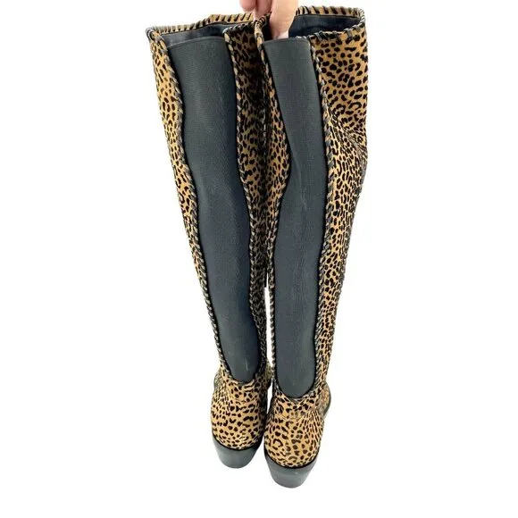 1.State Sage Animal Cheetah Suede Print Western Tall Pull On Boots SZ 9 NEW