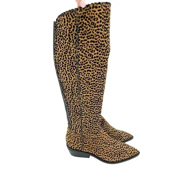 1.State Sage Animal Cheetah Suede Print Western Tall Pull On Boots SZ 9 NEW