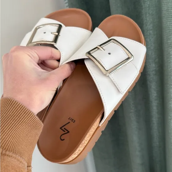 27 EDIT Teagan Slide Sandal Sandals - White Leather - Size 9.5