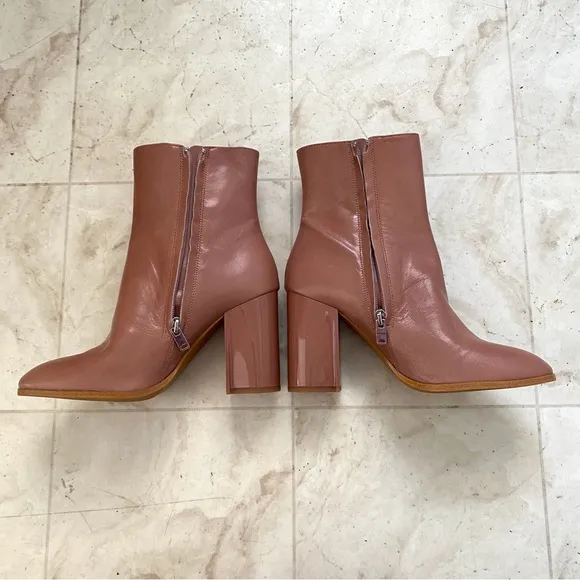 $275 Coach Brielle Dusty Rose Pink Leather Block Heel Ankle Boots size 7