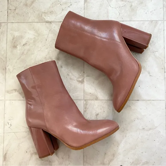 $275 Coach Brielle Dusty Rose Pink Leather Block Heel Ankle Boots size 7
