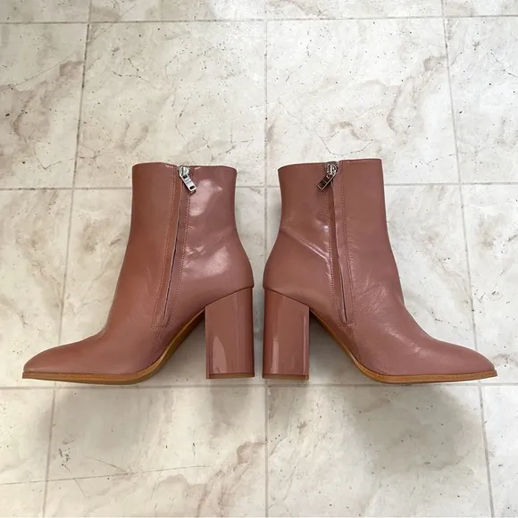 $275 Coach Brielle Dusty Rose Pink Leather Block Heel Ankle Boots size 7