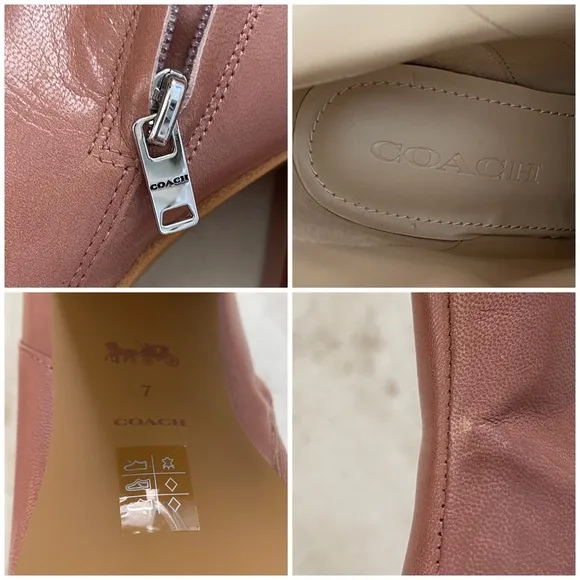 $275 Coach Brielle Dusty Rose Pink Leather Block Heel Ankle Boots size 7