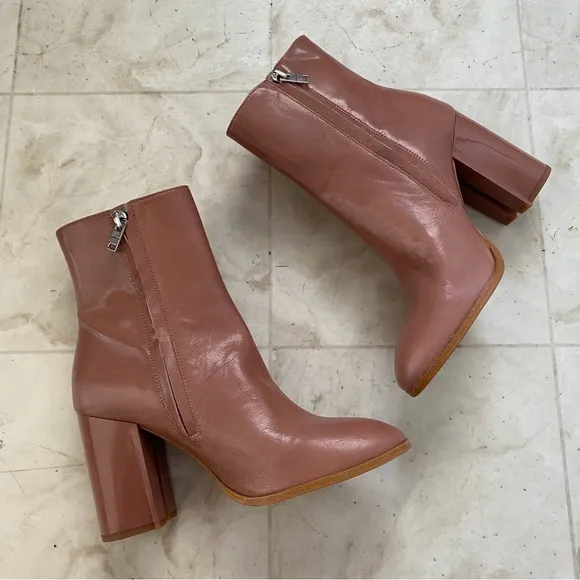 $275 Coach Brielle Dusty Rose Pink Leather Block Heel Ankle Boots size 7