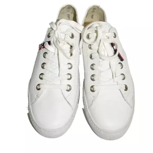 $400 PAUL GREEN Carly Low Top Sneaker leather LACE-UP WHITE SHOES 8 (TE3)