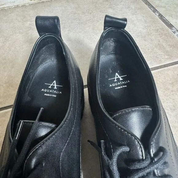 $450 Aquatalia Shana Women's 11 Calf Leather Weatherproof Oxfords Black Shoes