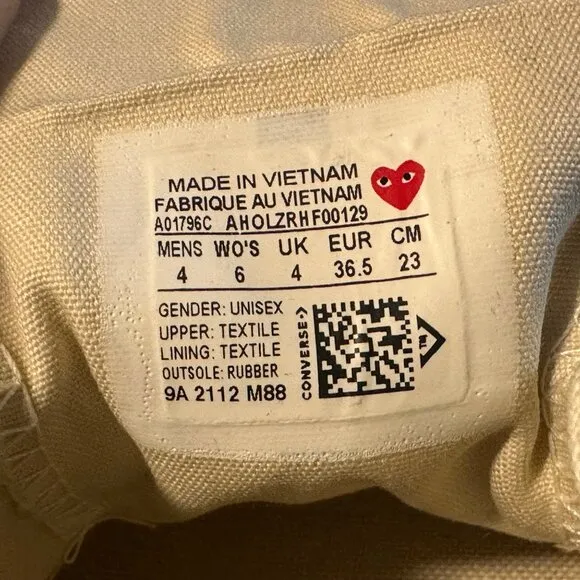 ❤️6 Converse Chuck 70 OX Comme Des Garçons Women Shoes Heart Beige Red A01796C❤️