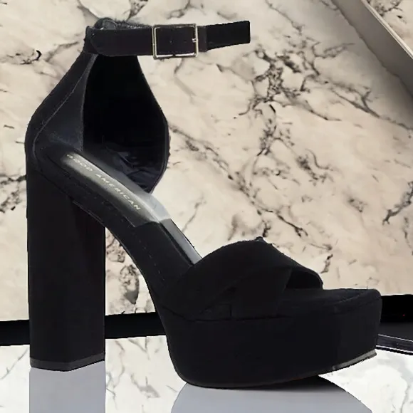 (60% OFF) NIB GOOD AMERICAN Black Goatskin Suede Platform Sandals Size: 8.5