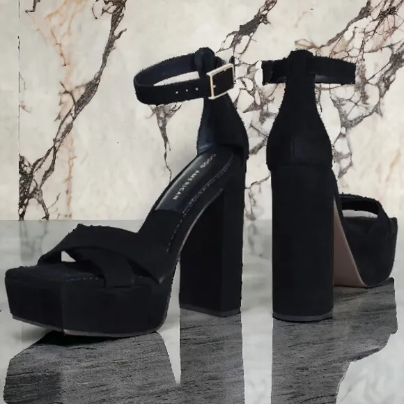 (60% OFF) NIB GOOD AMERICAN Black Goatskin Suede Platform Sandals Size: 8.5