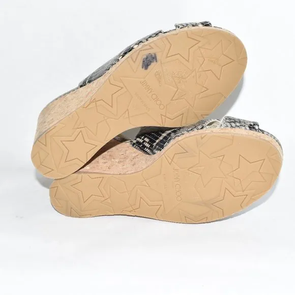 $650 JIMMY CHOO Amely Snake-Print leather Wedge shoes 38 )SE26)