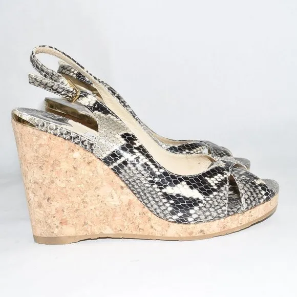 $650 JIMMY CHOO Amely Snake-Print leather Wedge shoes 38 )SE26)