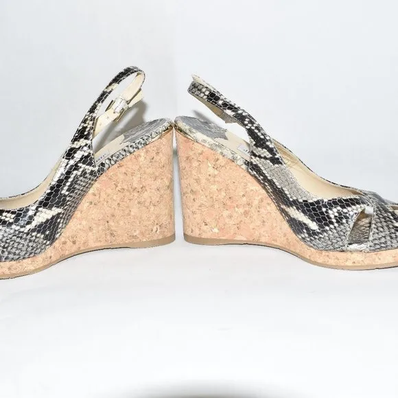 $650 JIMMY CHOO Amely Snake-Print leather Wedge shoes 38 )SE26)