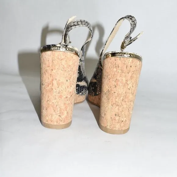 $650 JIMMY CHOO Amely Snake-Print leather Wedge shoes 38 )SE26)