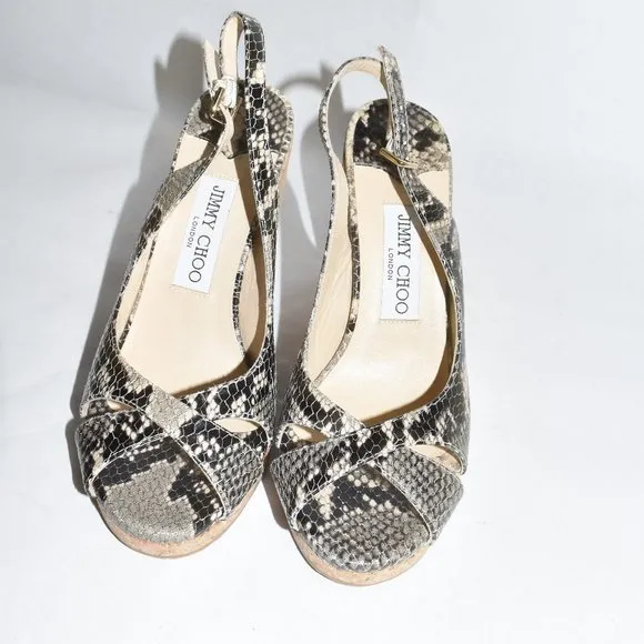 $650 JIMMY CHOO Amely Snake-Print leather Wedge shoes 38 )SE26)