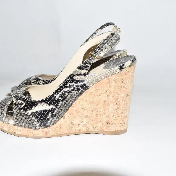 $650 JIMMY CHOO Amely Snake-Print leather Wedge shoes 38 )SE26)