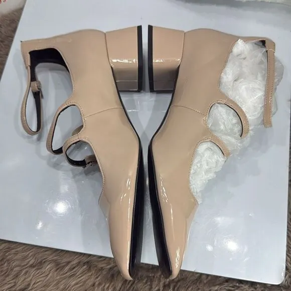 (A2) Zara Beige/Tan Multi Strap Square Toe Patent Leather Mary Jane Shoes,US40/9
