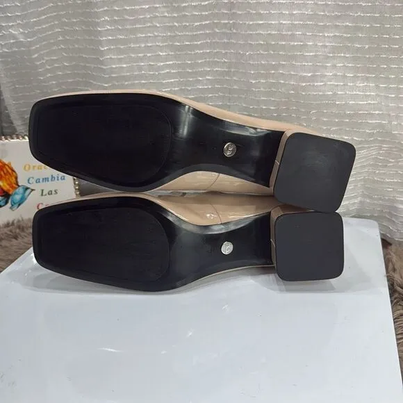 (A2) Zara Beige/Tan Multi Strap Square Toe Patent Leather Mary Jane Shoes,US40/9