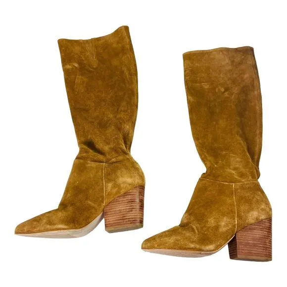 ABLE Womens Suede Knee High Boots Block Heel Able Rojas Tall Tobaccco Brown 8.5M
