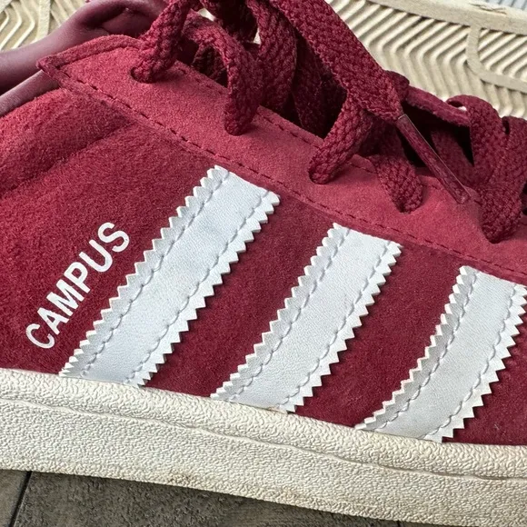 Adidas Campus Burgundy/Maroon &amp; White Casual Sneakers Men’s Size 10.5