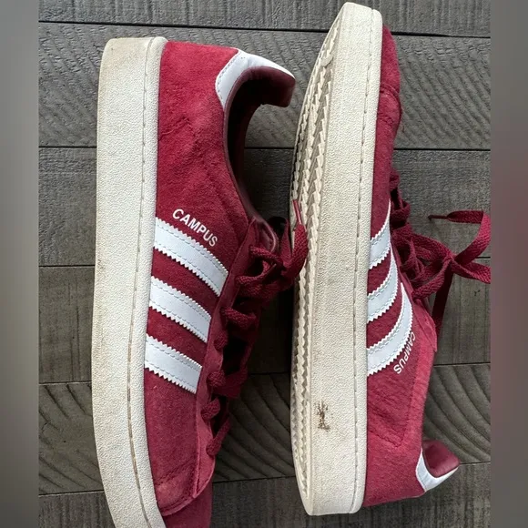 Adidas Campus Burgundy/Maroon &amp; White Casual Sneakers Men’s Size 10.5