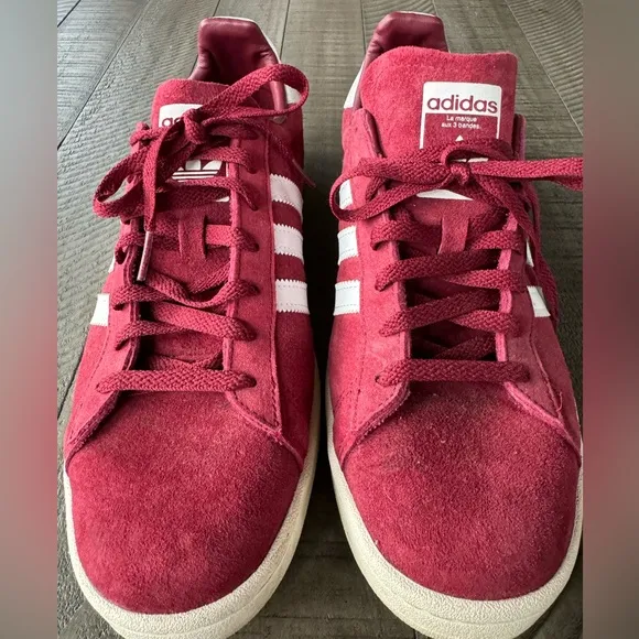 Adidas Campus Burgundy/Maroon &amp; White Casual Sneakers Men’s Size 10.5