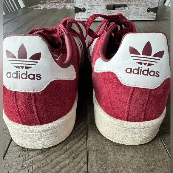 Adidas Campus Burgundy/Maroon &amp; White Casual Sneakers Men’s Size 10.5