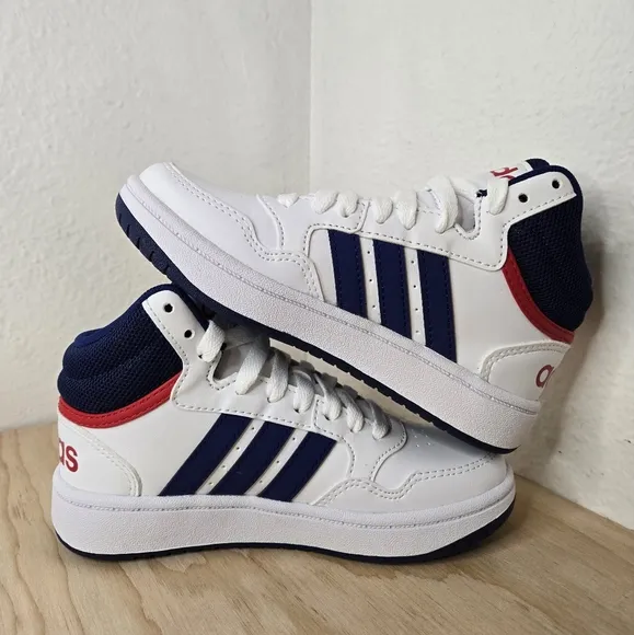 Adidas Kids HOOPS 3.0 MID Cloud White/Victory Blue  GZ9647 Basketball Shoes.