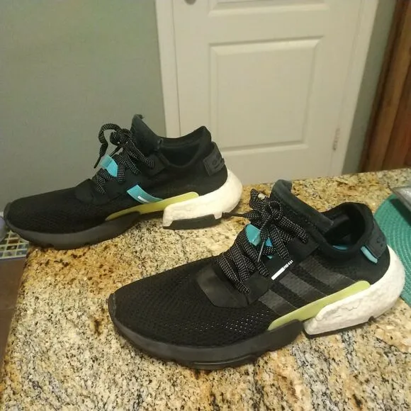 Adidas Mens Shoes Size 10 Sneakers Pod-S3.1 Black Black White Blue Neon AQ1059